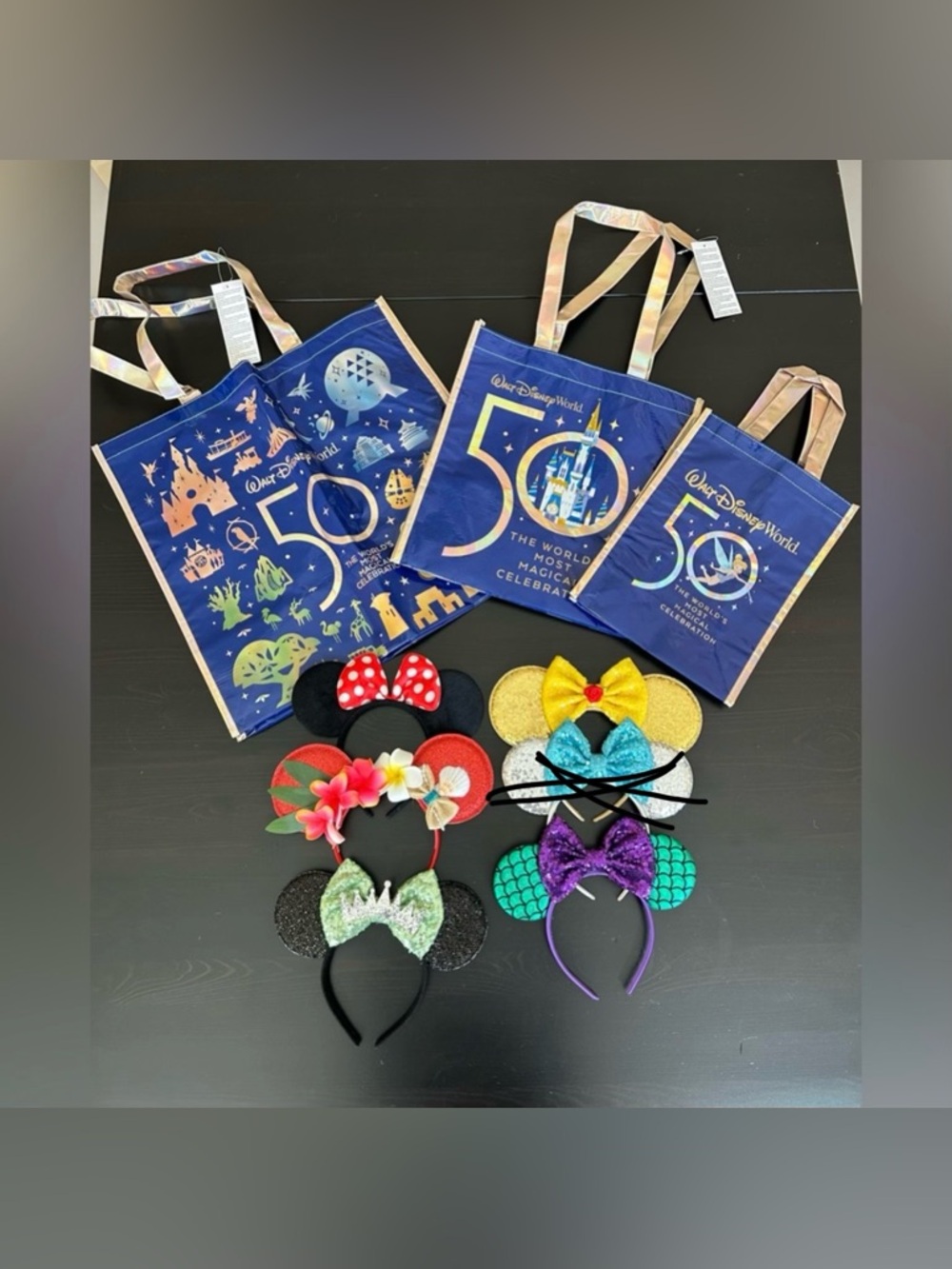 Disney BUNDLE of 8! THREE official WDW 50th shoppers + 5 disney ears